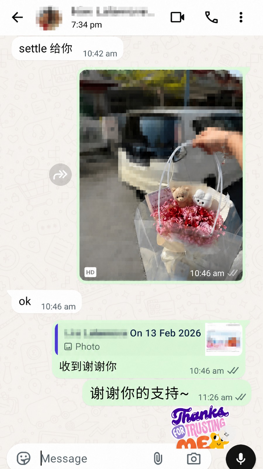 Soap flower bouquet handed over at the doorstep during a Klang Valley delivery