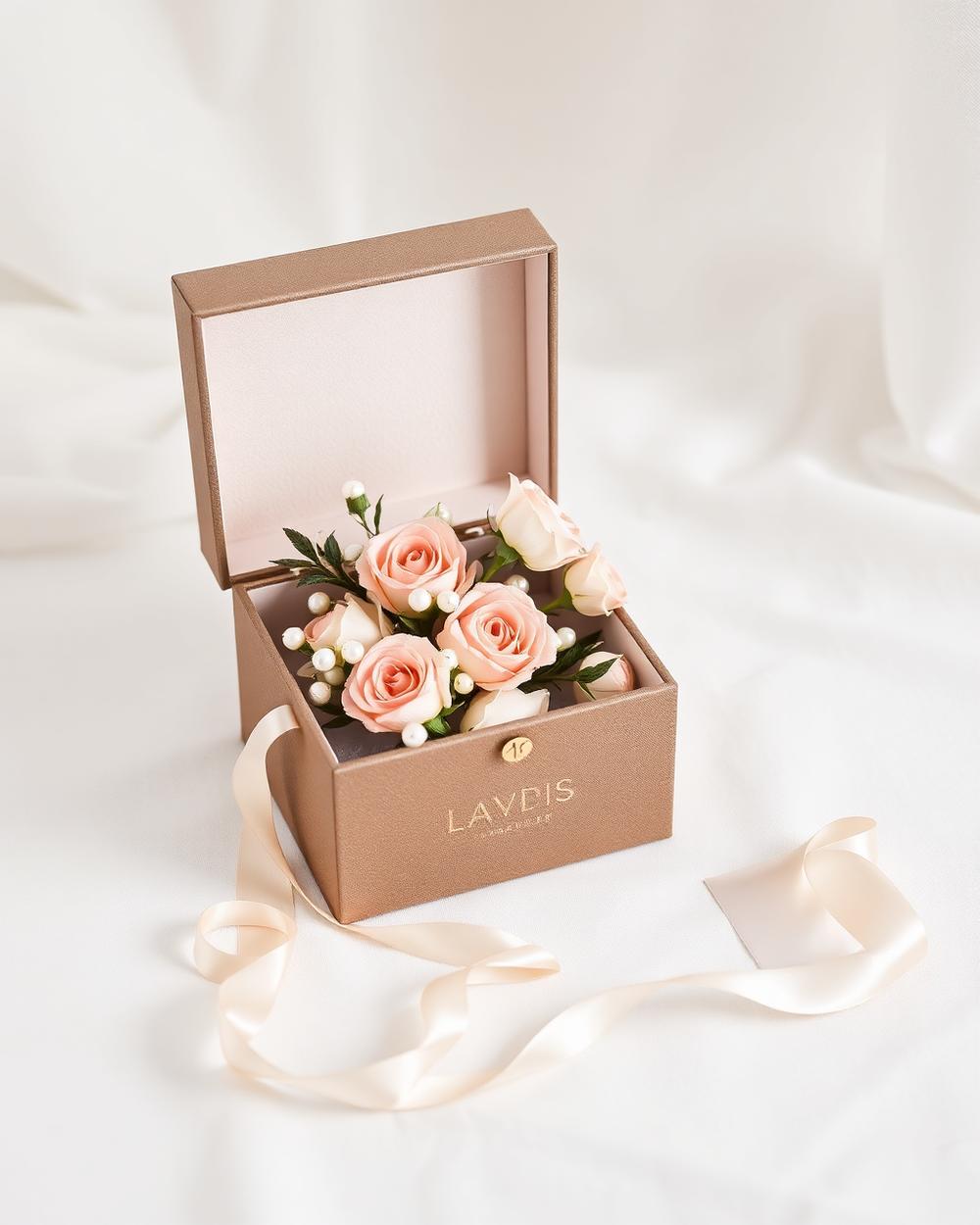 Luxury soap flower gift box in ivory and gold